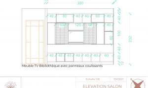 Sur mesure - Meuble TV bibliothèque - Elévation